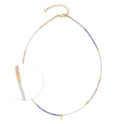 Abbildung von JEWELS BY LEONARDO Halskette Ciao Babelli, kurze Kette aus goldfarbenem Edelstahl, pastellfarbene Natursteinchen und kleine Goldtropfen, 42 47 cm Länge, Schmuck Geschenk, 024470