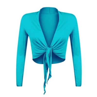 Abbildung von Gloop Damen Schöne, Elegante Bolero Jäckchen Langarm zum Knoten, Türkis, M,Türkis,M