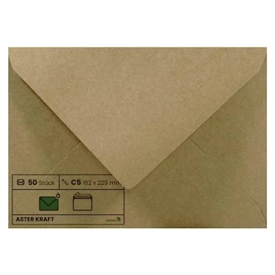 Abbildung von Netuno 50 Umschläge Kraftpapier DIN C5 162 x 229 mm 100g Aster Kraft edle Brief Spitz Braun Ökopapier Einladungsumschläge Vintage Retro Natur Briefkuverts groß elegant Recyclingpapier