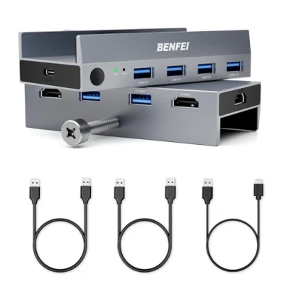 Abbildung von BENFEI HDMI 2.1 KVM Switch 8K@60Hz 4K@240Hz/165Hz/144Hz/120Hz, USB 3.0 4 Ports Sharing 1 Monitor und Tastatur Maus Drucker U disk für 2 PC mit Kabeln Controller