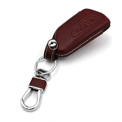 Abbildung von Schlüssel Hülle VF für 3 Tasten Auto Leder Cover Schlüsselhülle Etui Schutzhülle (Rotbraun Leder)