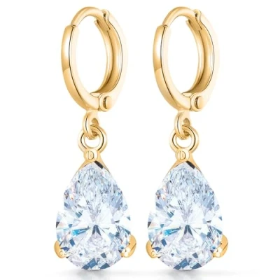 Abbildung von Crystalline Azuria Tropfenform Hochzeit Ohrhänger mit Weiß Zirkonia Kristalle18 kt Vergoldet für Damen
