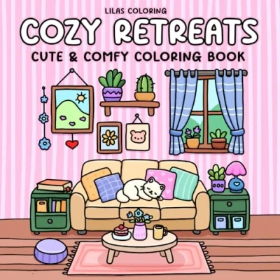 Abbildung von Cozy Retreats: Cute &amp; Comfy Coloring Book for Adults Featuring Adorable Interiors and Relaxing Spaces