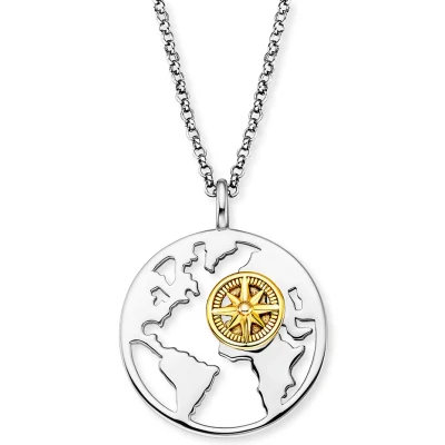 Abbildung von Engelsrufer Damen Halskette Aloha aus Sterling Silber mit Bicolor Weltkugel Anhänger Karabinerverschluss in drei Längen verstellbar nickelfrei