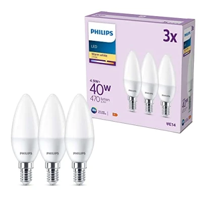 Abbildung von Philips Classic LED E14 Lampe, 40W, matt, warmweiß, nicht dimmbar, 3er Pack
