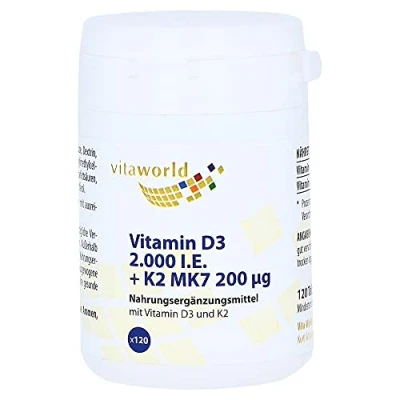 Abbildung von Vita World Vitamin D3 2.000 I.E. + K2 MK7 200 µg 120 Tabletten Apotheker Herstellung