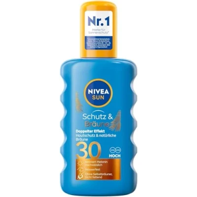 Abbildung von NIVEA SUN Schutz &amp; Bräune Sonnenspray LSF 30 (200 ml), Sonnencreme mit Pro Melanin Extrakt für eine ebenmäßige Bräune, sofortiger Sonnenschutz UVA/UVB Filtersystem