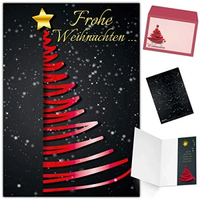 Abbildung von Weihnachtskarten mit Umschlag (15er Set) EDLER WEIHNACHTSBAUM ROT Klappkarten privat und geschäftlich Frohe Weihnachten Karten von BREITENWERK