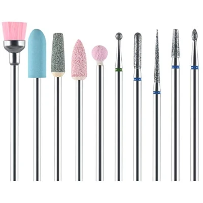Abbildung von URAQT 10 Stück Elektrische Nagelfräser Bits Set, Professioneller Nagelhaut Schleifkopf Set Bit Aufsätze für Elektrisch Nagelfeile Maniküre Pediküre Nagelpflege