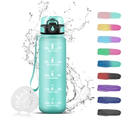 Abbildung von Trinkflasche, Trinkflasche Kinder 500ml, für Kohlensäurehaltige Getränke, Kann mit Dir Tragen, Auslaufsicher Filter, Wasserflasche Schule, Gym, Camping, Blaugrün
