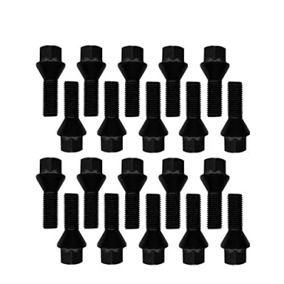 Abbildung von 20 schwarze Tracer Radschrauben Radbolzen Kegelbund M14x1,25 28mm kompatibel mit BMW