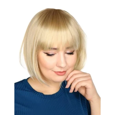 Abbildung von Prettyland Damen hell blonde matte natürliche glatte kurzhaar kurze Perücke BOB Pony Frisur Alltag Wig C096