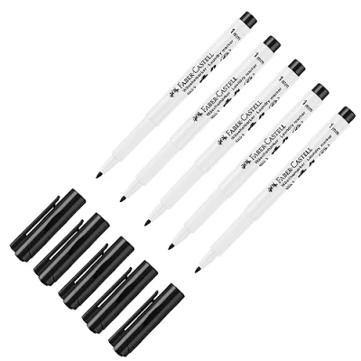 Abbildung von FABER CASTELL 205060 Textilmarker, 1 mm Rundspitze, bis zu 95C waschbar, Wäschemarker schwarz, 5 Stück