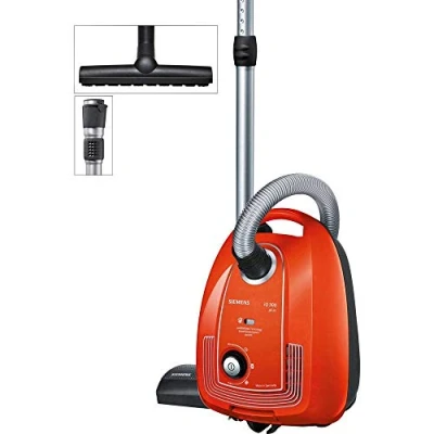 Abbildung von Siemens Staubsauger mit Beutel iQ300 VSP3AAAA, Bodenstaubsauger, Hygiene Filter, Bodendüse für Parkett, Teppich, Fliesen, langes Kabel, Fugendüse, 750 W, rot