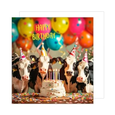 Abbildung von Edition Seidel Premium quadratische Geburtstagskarte mit Umschlag. Glückwunschkarte Happy Birthday Billet Tier Karte Mann Frau Coole Kühe Humor Lustig Party (GQ168 SW024)