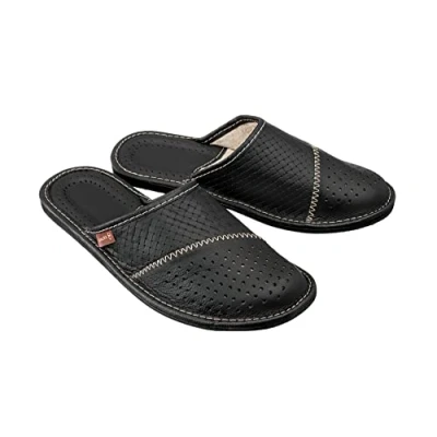 Abbildung von ESTRO Hausschuhe Herren Leder Herrenhausschuhe Hausschuh Männer Pantoffel Pantoffeln Pantoletten Slipper Mann M55 (42 EU, Schwarz)