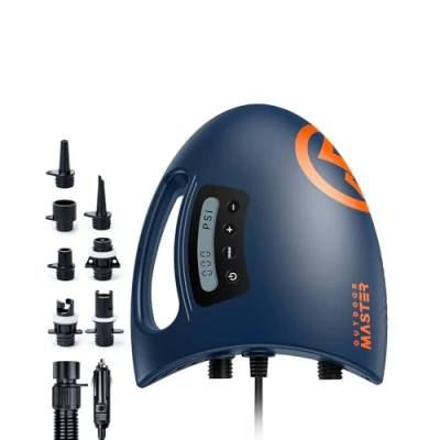 Abbildung von OutdoorMaster The Shark Elektrische SUP Luftpumpe Hochdruck mit 20PSI 12V DC Aktives Kühlsystem Intelligente Zweistufige Inflation Auto Off für Aufblasbares Paddle Board Boote (Dunkel Blau)