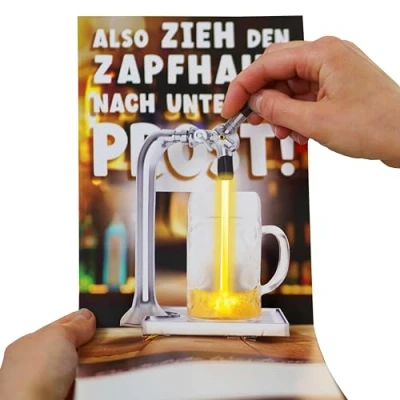 Abbildung von bentino 3D PopUp Geburtstagskarte zum Bierzapfen, spektakulärer Effekt mit beweglichem Zapfhahn, Karte Licht und Sound ultimativem WOW
