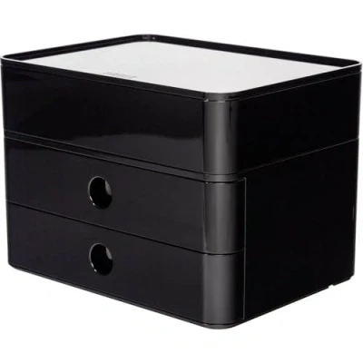 Abbildung von HAN Schubladenbox Allison SMART BOX plus mit 2 Schubladen, Trennwand sowie Utensilienbox, inkl. Kabelführung, stapelbar, Büro, Schreibtisch möbelschonende Gummifüße, 1100 13, hochglänzend schwarz