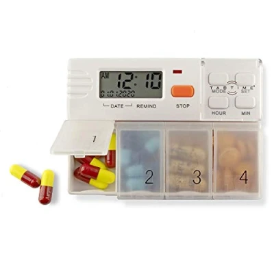 Abbildung von TabTime 4, Pille und Medikamenten Timer Reminder Dispenser mit 4 Alarmen pro Tag, EXTRA große Pillenabschnitte.