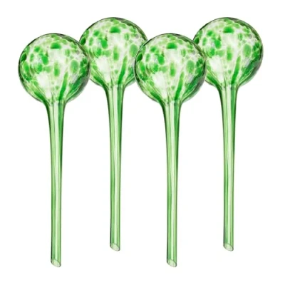 Abbildung von Relaxdays Bewässerungskugeln Glas, 4er Set, H x D: 30 9 cm, Gießkugeln für Pflanzen, Bewässerungshelfer Urlaub, grün