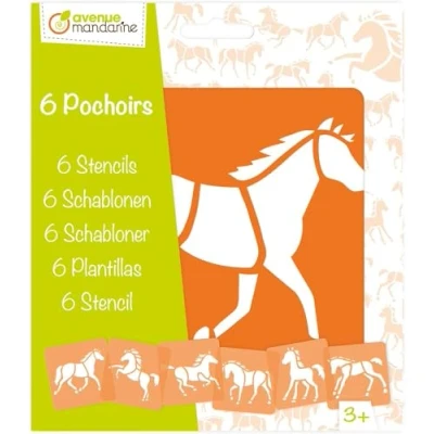 Abbildung von Avenue Mandarine 42644O Set mit 6 Schablonen, 15 x cm, geeignet für Kinder ab 3 Jahren, Filz und Farbstifte, Farben oder Farbbomben,Pferde, 1