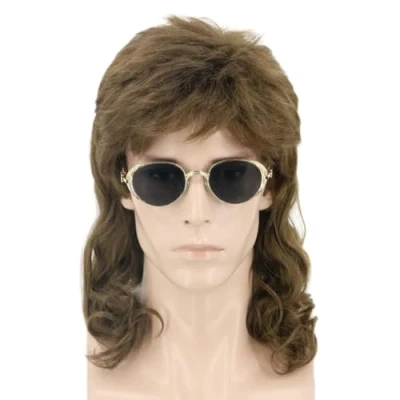 Abbildung von LeMarnia Herren 80er Jahre Vokuhila Perücke Rocker Punk Popstar Lange Lockig Mullet Halloween Party Kostüm Perücken