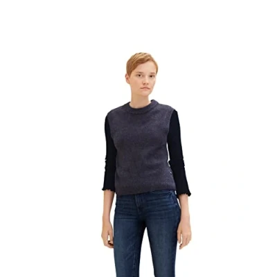 Abbildung von TOM TAILOR Denim Damen Basic Pullunder 1033059, 10591 Dark Blue Melange, XL