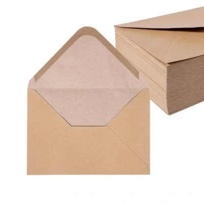 Abbildung von Kraftpapier Umschläge 100 Stück 130 g/m² Briefumschläge Kuvert Briefkuvert Briefhülle für Grußkarten Einladung Geburtstagskarten Nassklebung Spitzklappe (DIN B6 125 x 176 mm)
