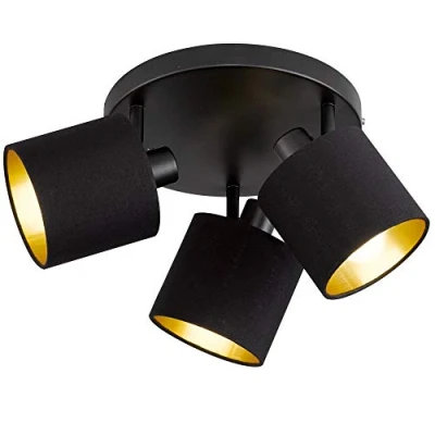 Abbildung von Reality Leuchten Tommy R80333979 Spotbalken, Metall Schwarz Matt, Stoffschirm Schwarz/Goldfarbig