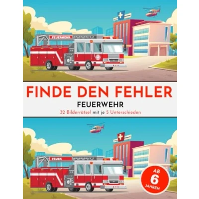 Abbildung von Finde den Fehler Feuerwehr Fehlersuchbuch: Bilderrätsel mit Motiven für Kinder ab 6 Jahre bunte Suchbilder