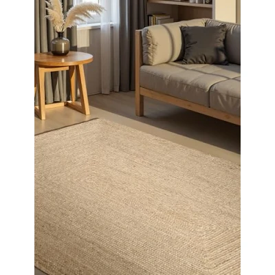 Abbildung von Hanse Home Sharmila Juteteppich Natur Wohnzimmerteppich aus 100% Jute, Handgewebt Robust &amp; Pflegeleicht Moderner, Boho Naturfaser Teppich, Weiß 120x180cm