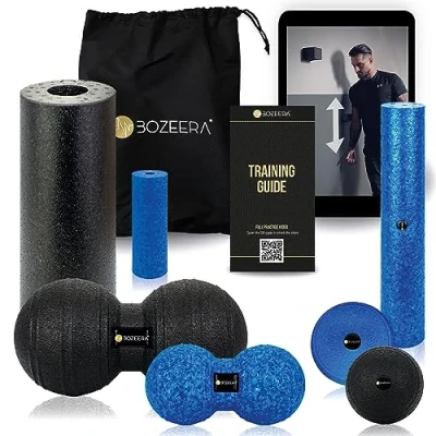 Abbildung von BOZEERA Faszienball Set, Faszienrollen Set 3X Faszienrolle mini klein groß, 2X Faszien Duoball, Rücken Wirbelsäule Füße usw Inkl. Video Anleitung, Poster &amp; Tasche
