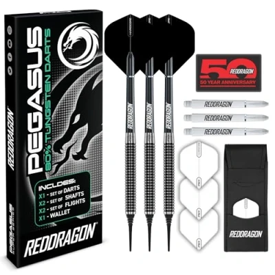 Abbildung von RED DRAGON Pegasus Soft Tip: 20g Tungsten Darts (Dartpfeile) Set Mit Black Flights und Schäfte