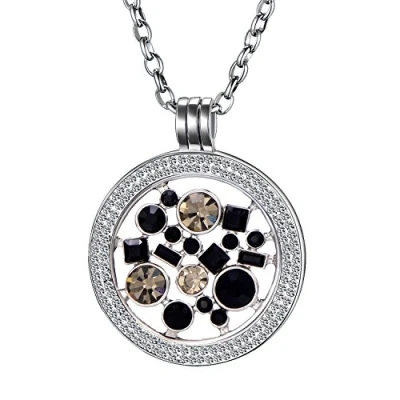 Abbildung von Morella Damen Halskette 70 cm Edelstahl und Zirkonia Anhänger mit Coin Universum 33 mm im Schmuckbeutel