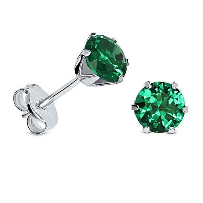 Abbildung von Miore Ohrstecker aus 9 Karat Weißgold (375) mit Smaragd im Rundschliff (0.88 Ct) Bouton Ohrringe Edelsteinen für Damen in edler Krappenfassung allergenfrei &amp; handgemacht (5,5 x 5,5 mm)