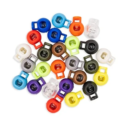 Abbildung von 1 Loch Kordel Stopper, 26 Stück, Bunt, bis Ø 5 mm Kordel, 13 x 2 versch. Farben, Band Klemme für Jacke, Sportkleidung, Rucksack, Gummikordel Schnellverschluss Schnürsenkel, Schnur Rutsche