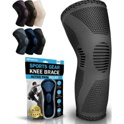 Abbildung von POWERLIX Kniebandage für Damen/Männer, Kompression Kniestütze Meniskusriss, Arthritis, Linddert Kniescherzen, ACL, Laufen, Gewichtheben, Basketball, Volleyball, Sport, Grau, XL