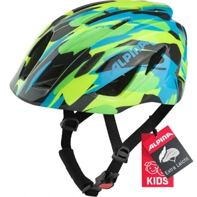 Abbildung von ALPINA PICO Leichter, Optimal Klimatisierter &amp; Bruchfester Fahrradhelm Mit Fliegennetz Für Kinder, neon green blue gloss, 50 55 cm