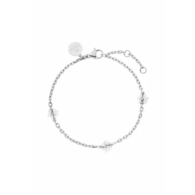 Abbildung von Purelei® Zartes Armband mit Perlen Blumen Edelstahl in Gold, Silber &amp; Roségold, verstellbar Hautverträglich Bracelet Frauenarmband (Silver)