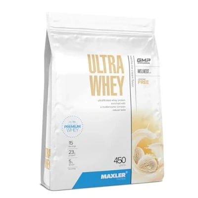 Abbildung von Maxler Ultra Whey Protein 23 g pro Portion Reines Pulver Molkenprotein Konzentrat, Isolat, Hydrolysat Mit BCAA Vanilleeis 450g