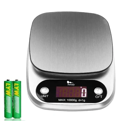 Abbildung von himaly Küchenwaage Digital 10KG aus Edelstahl Professionelle Waage, Tara Funktion, mit Großem LCD Display für Backen &amp; Kochen