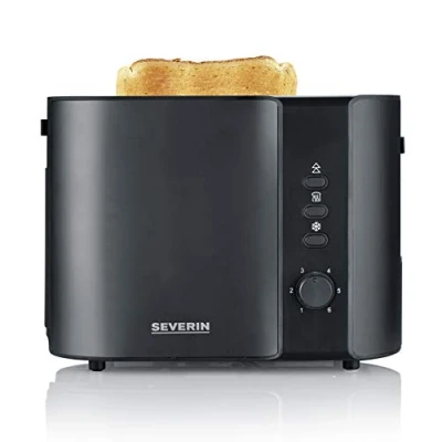 Abbildung von SEVERIN Automatik Toaster mit 2 Toastschlitzen, Brötchenaufsatz, Edelstahl zum Toasten, Auftauen und Erwärmen, 800 W, schwarz/matt, AT 9552