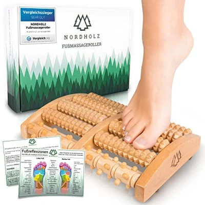Abbildung von NORDHOLZ® Fußmassageroller Holz zur Stressreduzierung und Entspannung durch Triggerpunkt Therapie Fußmassage für Zuhause &amp; Büro Fußroller Vorbeugung Linderung von Schmerzen