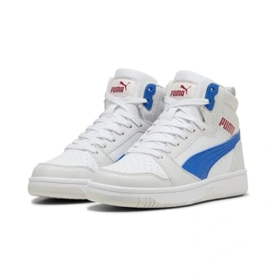 Abbildung von Puma Unisex Kinder Rebound V6 Mid Jr Sneaker, White Vivid Blue Feather Gray, 38.5 EU