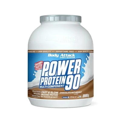 Abbildung von Body Attack POWER Protein 90 Chocolate Nut Nougat 2kg Dose Mehrkomponenten Pulver, Made in Germany Mit BCAA, Vitaminen &amp; L Carnitin Shake extra cremiger Geschmack