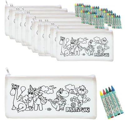 Abbildung von PARTITUKI Mitgebsel Kindergeburtstag Junge. 10 Federmäppchen Zu Malen und Sets mit 5 Farbige Crayons