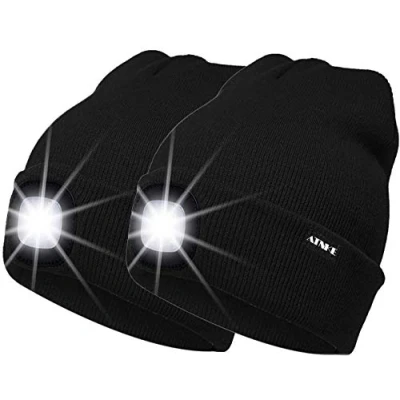 Abbildung von ATNKE 2Pcs Neue Warme LED beleuchtete Mütze,Unisex USB wiederaufladbare Laufmütze Ultra Bright 4 wasserdichte Lichtlampe Mehrfarbig/Black