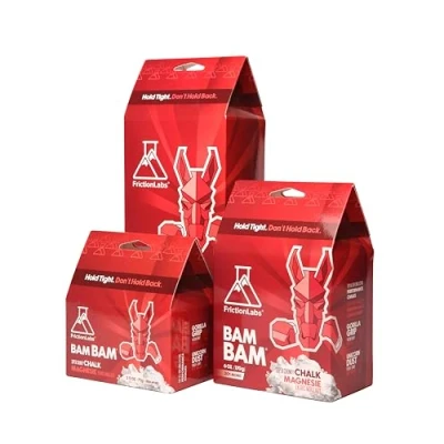 Abbildung von Friction Labs Bam 170 g feine Textur der Neue Standard in Kreide für Klettern, Crossfit und Powerlifting, jetzt mit 100% recycelbarer Verpackung
