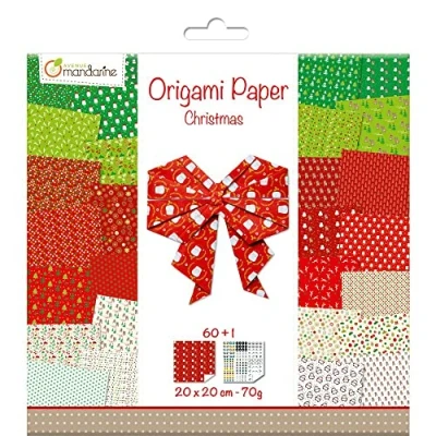 Abbildung von Avenue Mandarine OR506C Packung mit 60 Blatt Origamipapier beidseitig bedruckt 20x20 cm, 70g (30 Motiven x2) + 1 Bogen selbstklebenden Augen, ideal für Kinder ab 7 Jahren, Christmas, Pack